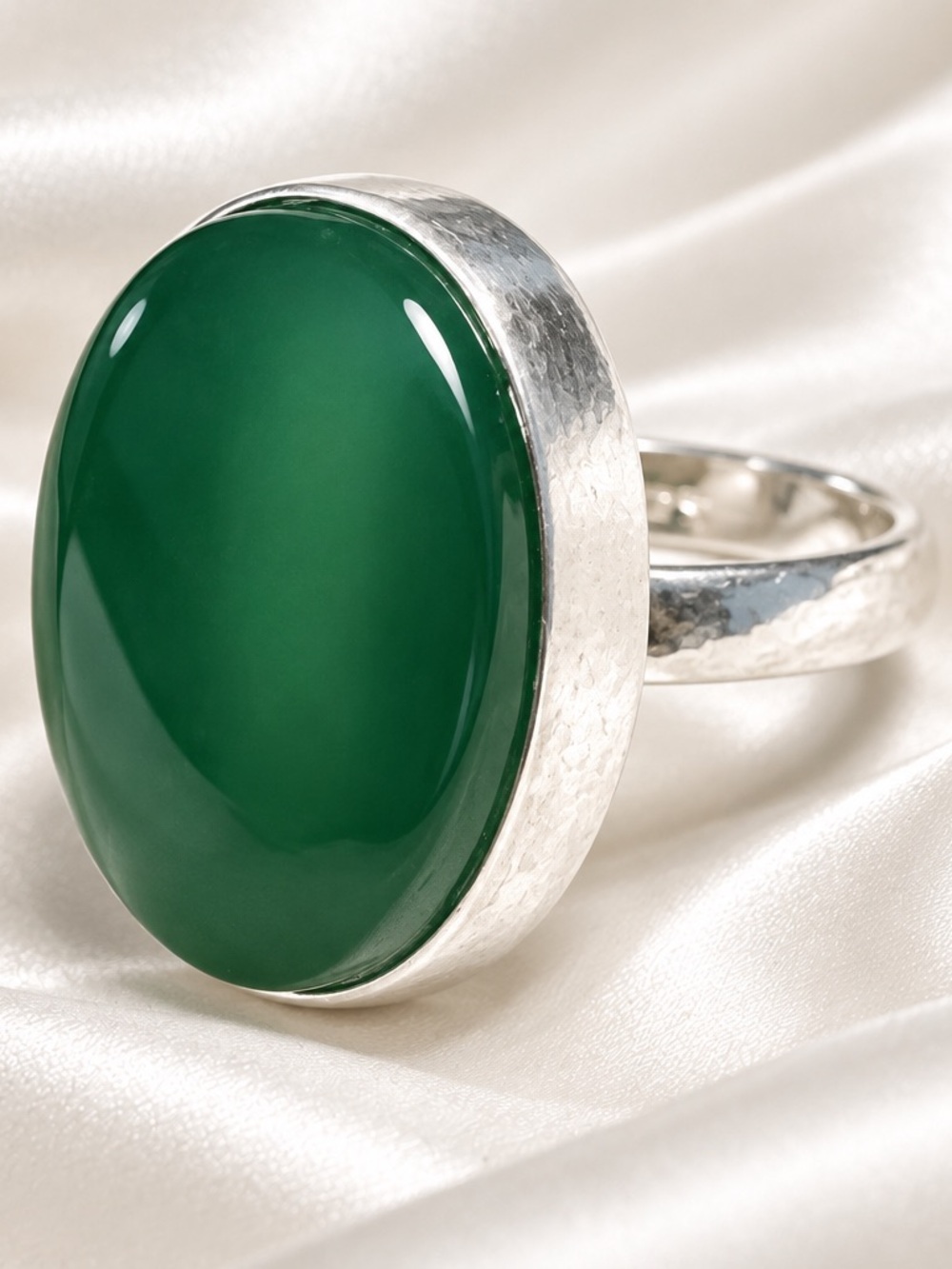 Sterling Silver Green Onyx Statement Ring sz 7
